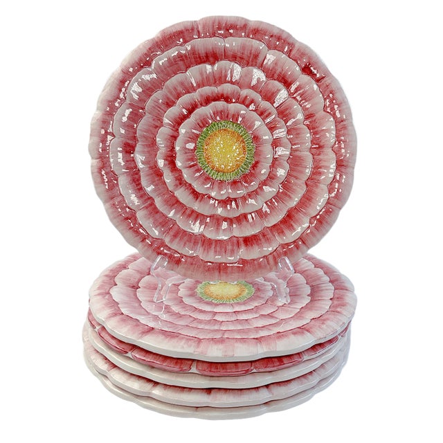 Vintage Barney's New York Large Majolica Pink Flower Chargers "Mint Condition" - Set of 6 For Sale In Houston - Image 6 of 6