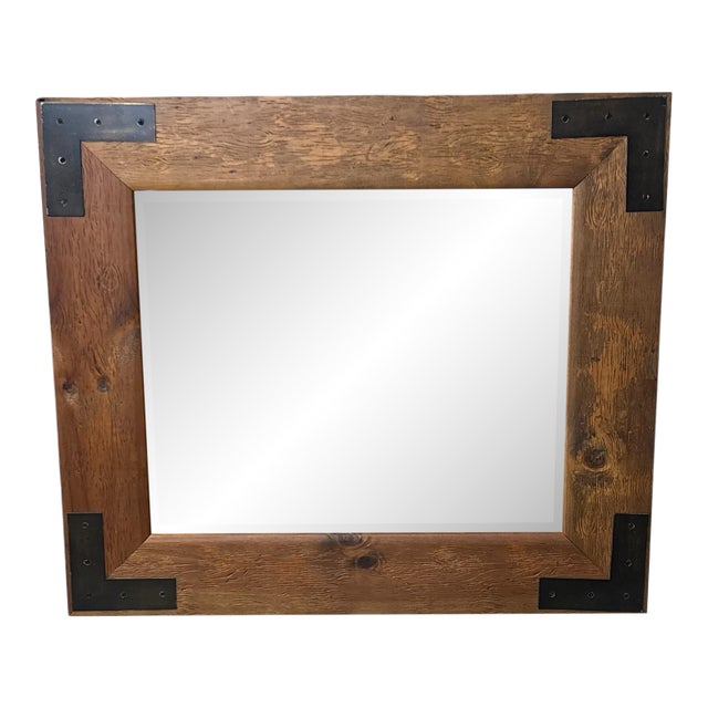 Rustic Industrial Lodge Style Wall Mirror W/Metal Brackets For Sale