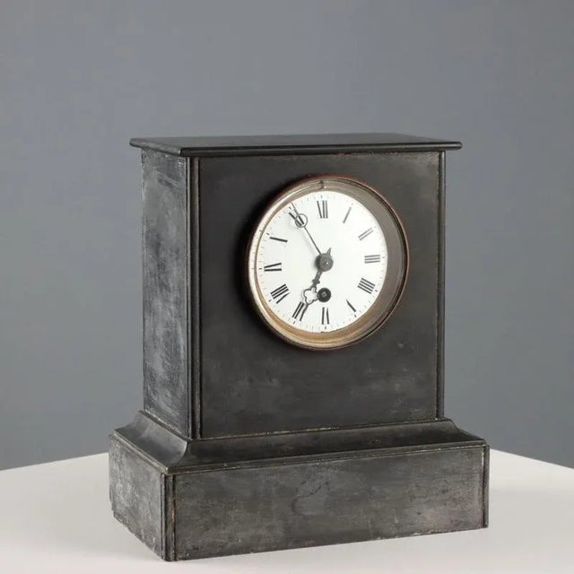 Antique Desk Clock in Black Marble, Metal and Glass, 19th Century For Sale - Image 11 of 11