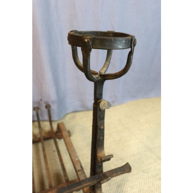 Large 19th-Century Andirons and Fireplace Grate, Set of 4 For Sale - Image 3 of 8