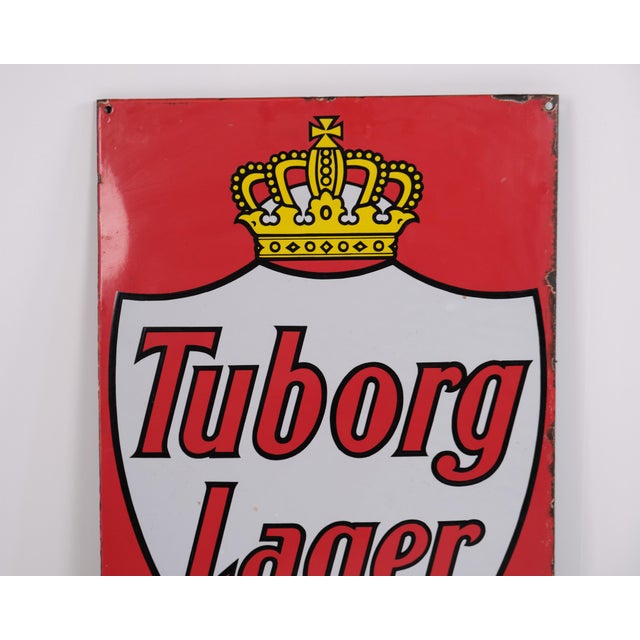 Tuborg Lager Enamel Sign with Royal Crown in Red and White For Sale - Image 5 of 8
