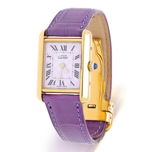 Cartier Cartier Must De Cartier Tank 2415 Japan Limited Purple Checkerboard Dial Vermeil For Sale - Image 4 of 16