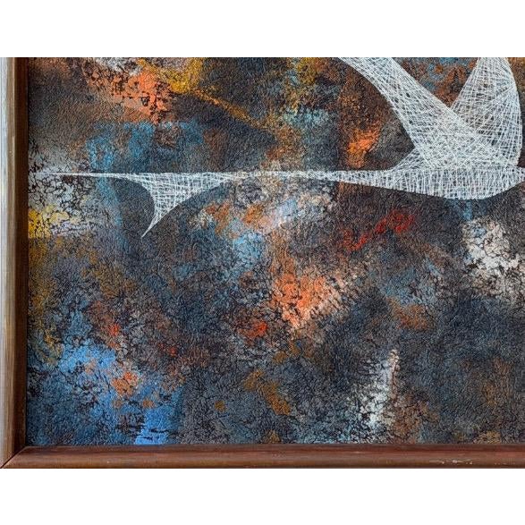 Charcoal Original Leonardo Nierman Painting Bird in Flight Large 1959 Oil on Masonite Modernist Statement Piece - 50” X 41” For Sale - Image 8 of 14