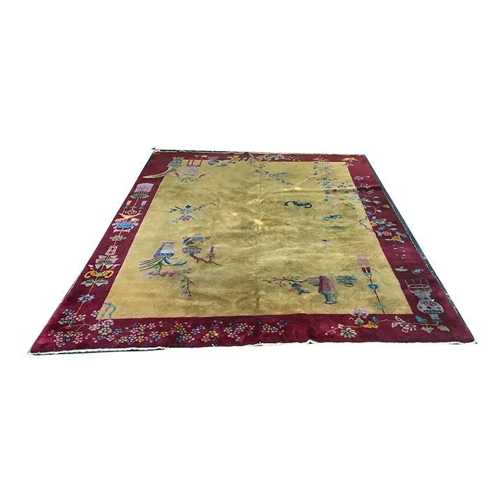 Antique Gold Ground Art Deco Chinese Rug | Chairish