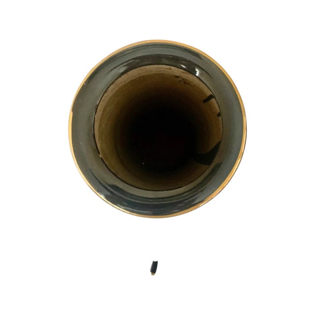 Mid 20th Century Gold and Black Tubular Ceramic Vase With Middle Ages Theme For Sale - Image 5 of 9