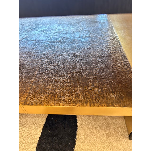 Odeon Sleek Textured Antiqued Brass Clad Coffee Table For Sale - Image 9 of 11