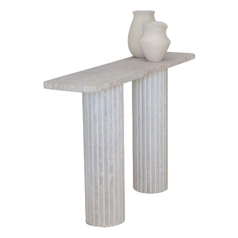 Olympia Rectangular Top 100 Muted Beige Travertine Console Table by Beije Avenue For Sale