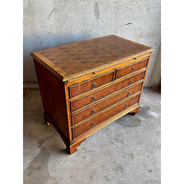 Campaign Vintage Chippendale-Style Chest of Drawers With End-Grain Veneer, 1970s For Sale - Image 3 of 9