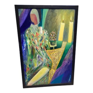 Framed Kabbalah Oil Painting by Listed Artist David Kenan For Sale