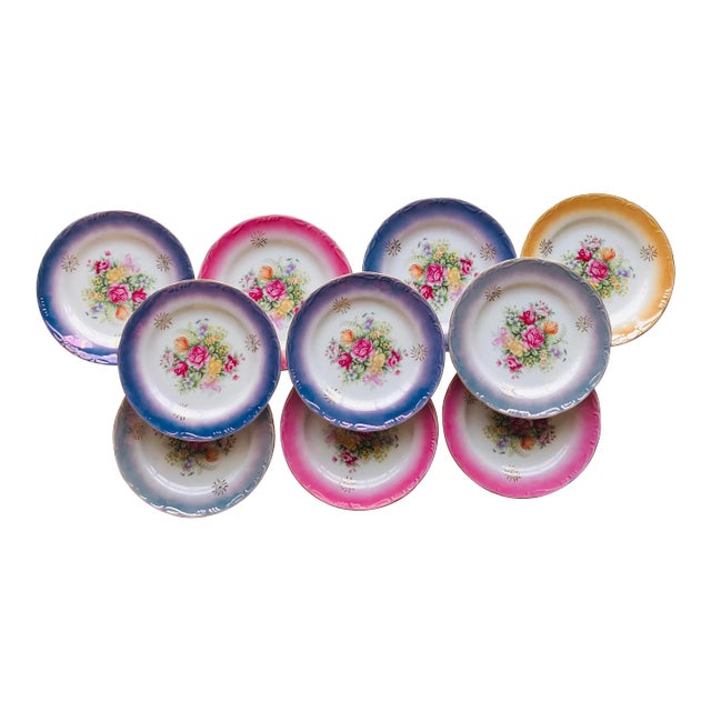Vintage Royal Crown Fine China Floral Mix Color Plates- Set of 10 For Sale