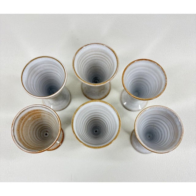 Set of 6 Hand-Thrown French Studio Pottery Egg Cups - Le Lion Villeneuve de Berg This charming set of six hand-thrown...