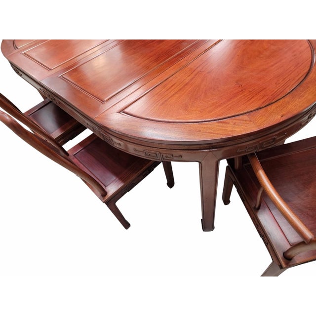 Mid 20th Century Vintage Asian Rosewood Carved Longevity Extending Dining Table and 8 Chairs For Sale - Image 5 of 12