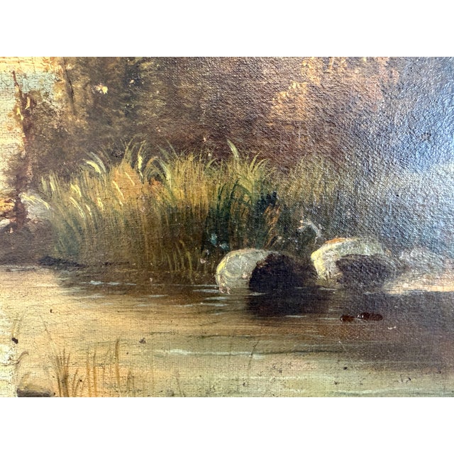 Antique European Romantic Lakeside Landscape With Windmill, Attr. To H. Volpini For Sale - Image 4 of 15