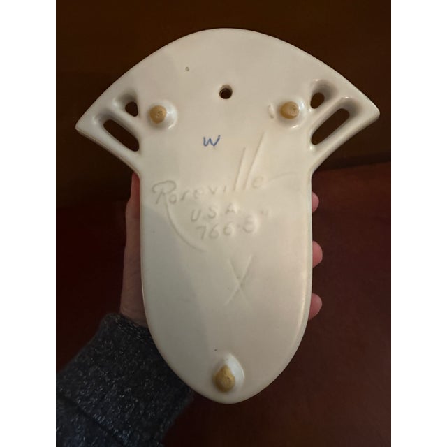 Ceramic Roseville Silhouette White W/Turquoise 1950 Pottery Wall Pocket 766-8 For Sale - Image 7 of 9
