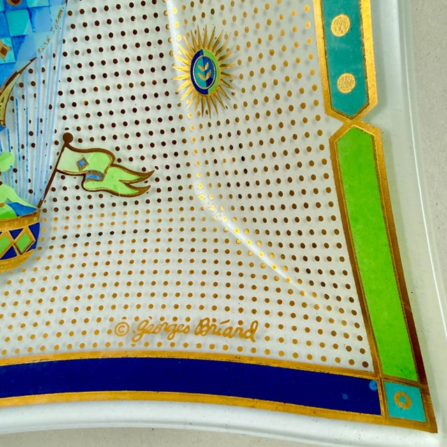 Mid-Century Modern Briard Fancy Free Montgolfier Balloon Opal Glass Platter For Sale - Image 3 of 12