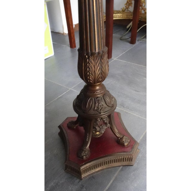 Neo-Classical Side Table in Leather Wood and Bronze, 1970s For Sale - Image 6 of 10