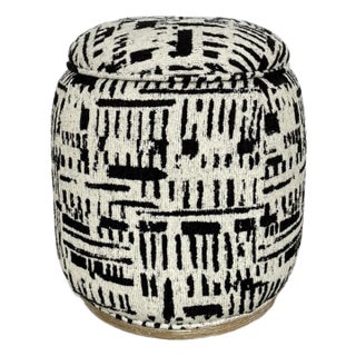 Abstract Modern Black and Ivory Storage Ottoman For Sale