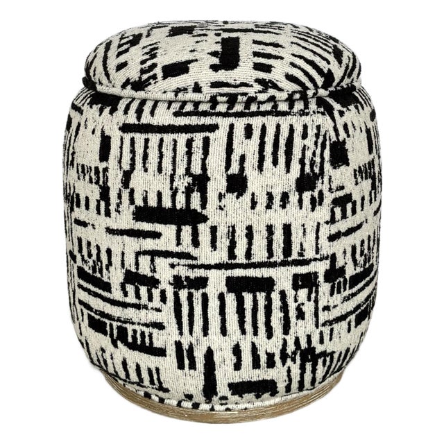 Abstract Modern Black and Ivory Storage Ottoman For Sale