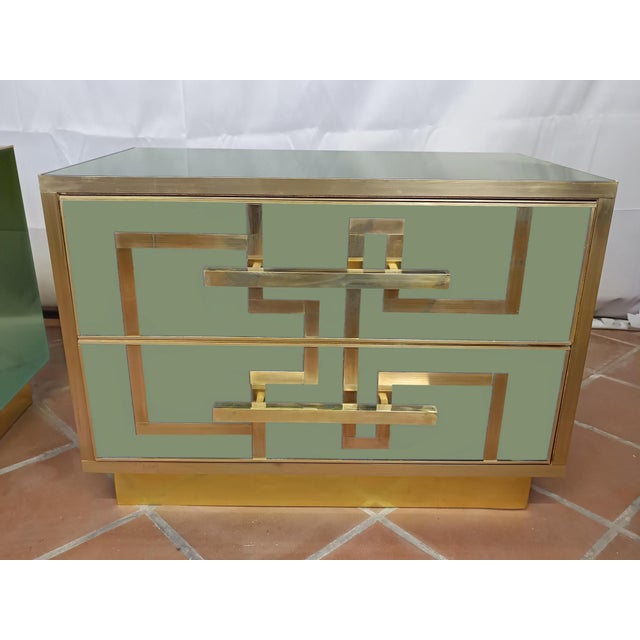 Italian Green Bedside Tables in Birch Wood and Brass from Justfurnituress SRL, Set of 2 For Sale - Image 4 of 6