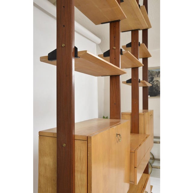 Large Mid-Century Italian Teak & Maple Freestanding Shelving System, 1950s, Set of 18 For Sale - Image 12 of 18