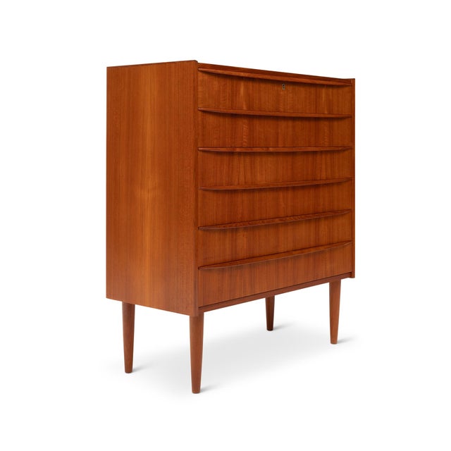 Mid-Century Modern Vintage Danish Mid-Century Six-Drawer Teak Tallboy Dresser 1960s With Key For Sale - Image 3 of 8