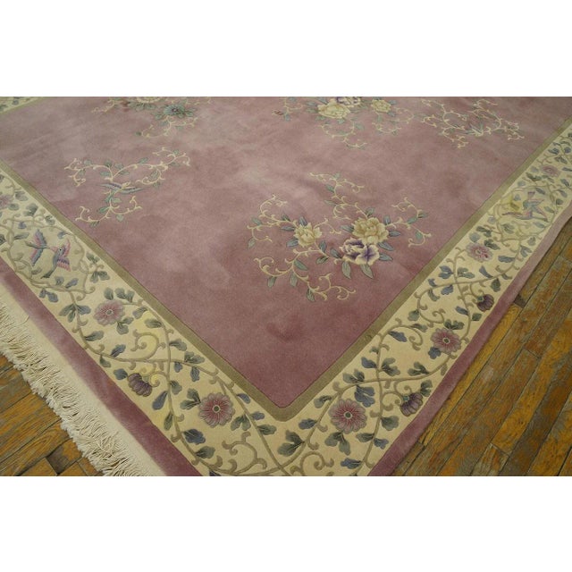 1980s 1980s Pink Cerise Floral Vintage Chinese Art Deco Rug 7' 9'' X 9' 8'' Wool Knotted Carpet For Sale - Image 5 of 12