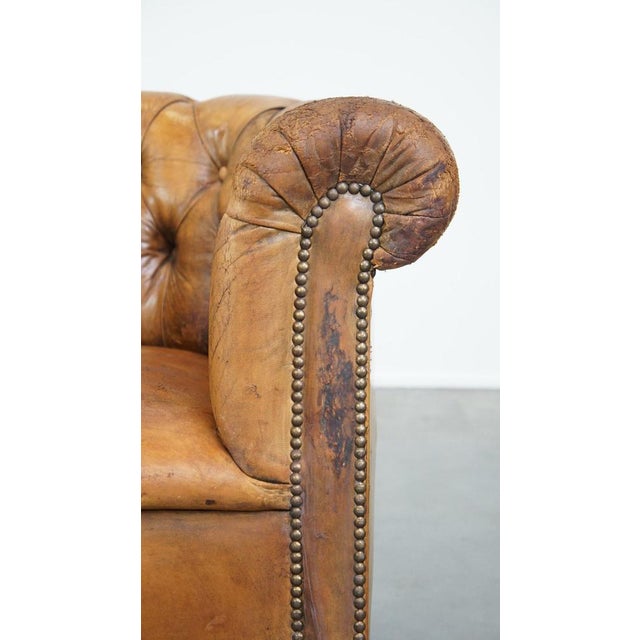 Antique Chesterfield Club Chair in Sheepskin For Sale - Image 9 of 15