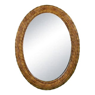 Late 20th Century Oval Braided Rattan Mirror For Sale
