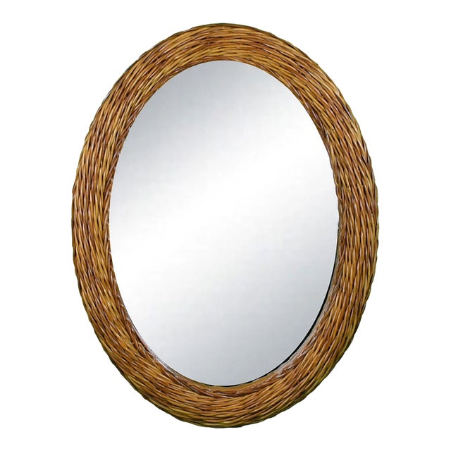 Late 20th Century Oval Braided Rattan Mirror For Sale