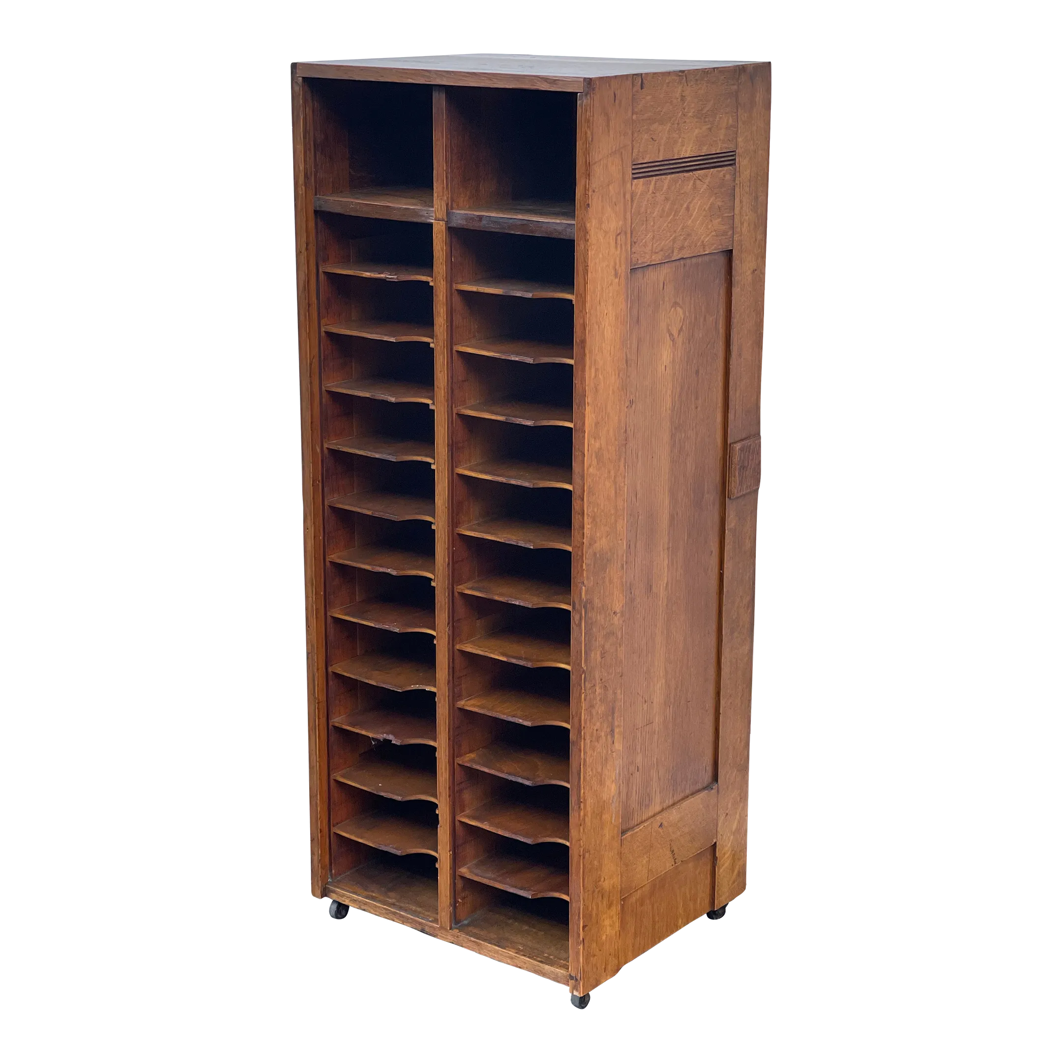 Vintage Storage Cabinet With Fixed Shelves and Casters, Early 20th