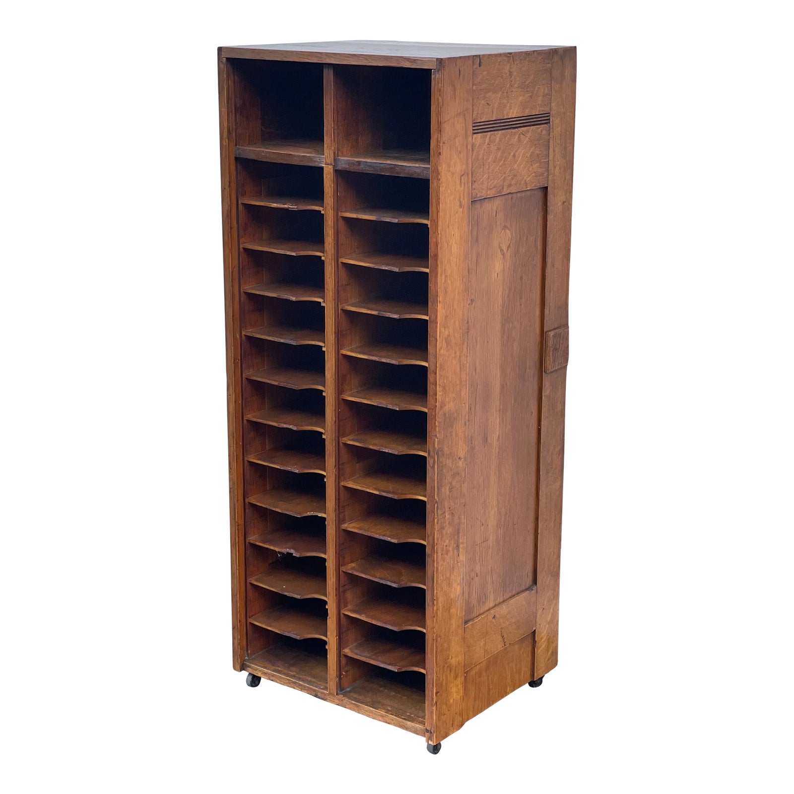 Vintage Storage Cabinet With Fixed Shelves and Casters, Early 20th