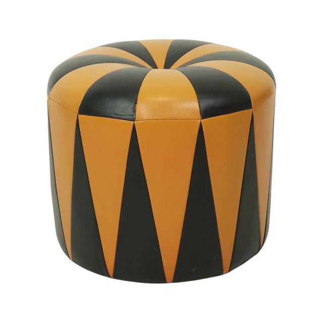 Vintage Round Pouf in Faux Leather, 1960s For Sale - Image 10 of 14