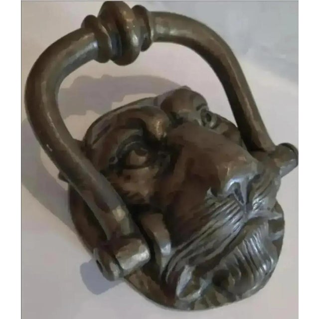 Large Vintage Bronze Leopard Head Door Knocker, Circa 1940 For Sale - Image 9 of 11