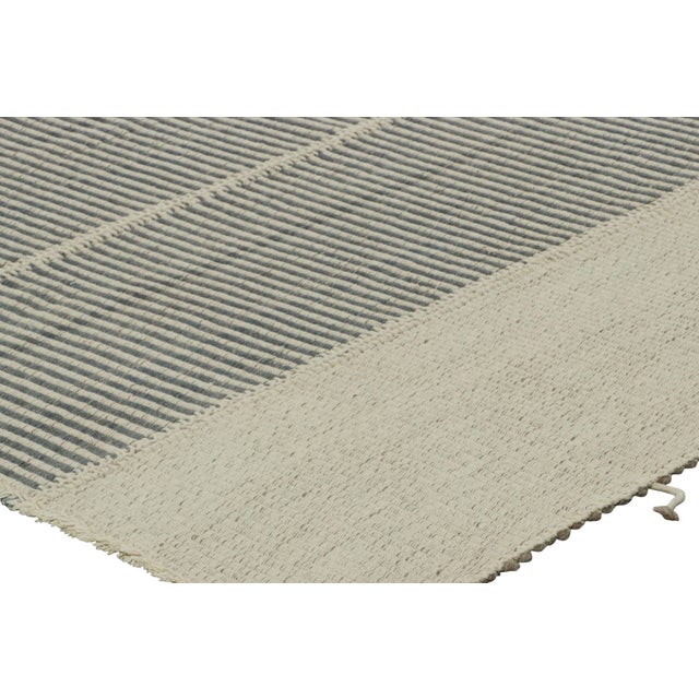 Rug & Kilim’s Contemporary Kilim in Slate Gray, White and Beige Textural Stripes For Sale In New York - Image 6 of 7