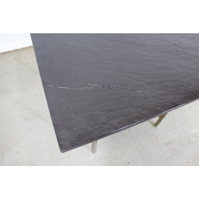 Mid-Century Modern Paul McCobb Style Brass X-Base Slate Top Side Table For Sale - Image 9 of 13