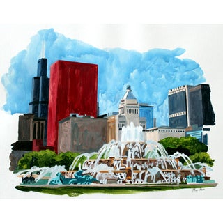 Buckingham Fountain Illustration Giclee Print For Sale