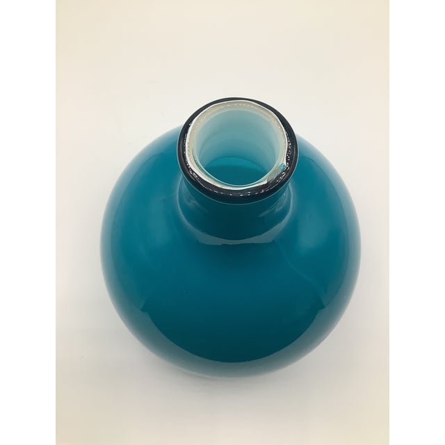 1970s Vintage Swedish Scandinavian Blue Cased Glass Bubble Top Decanter For Sale - Image 5 of 7