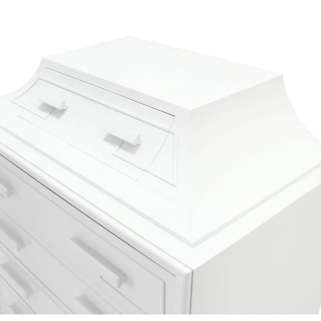 Mid-Century Modern Mid-Century Modern White Lacquer Pyramid Shape Bachelor Greek Key Ornament Chest For Sale - Image 3 of 8