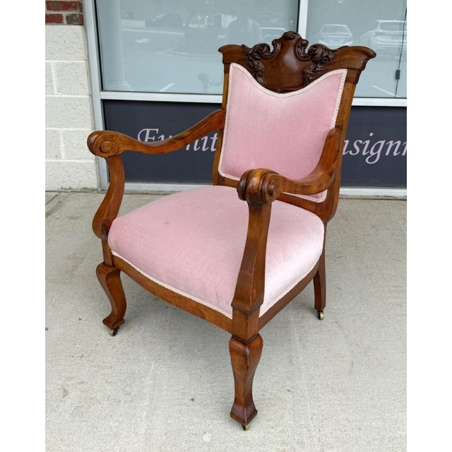 Victorian Early 20th Century Victorian Pink Upholstered Chairs With Upholstered Back For Sale - Image 3 of 12