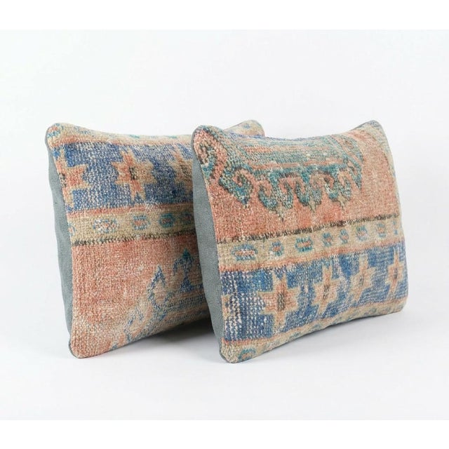 Mid-Century Modern Turkish Wool Lumbar Rug Pillow Cover 16'' X 24'' - Set of Two For Sale - Image 3 of 4
