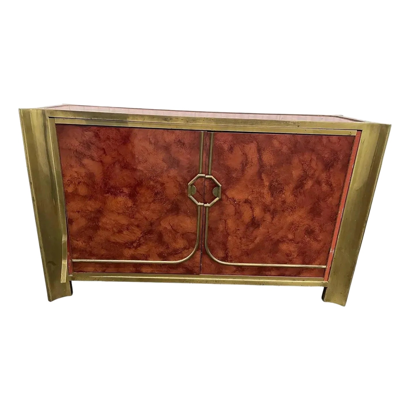 Mid-Century Modern Small Cabinet by Mastercraft, Lacquer, Brass ...