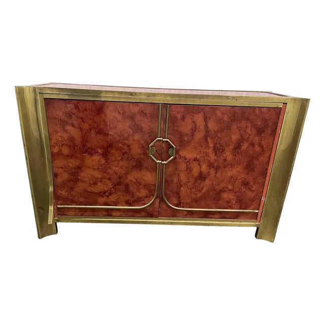 Mid-Century Modern Small Cabinet by Mastercraft, Lacquer, Brass, American, 1980s For Sale
