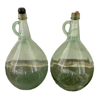 Pair of Vintage One-Gallon Green Glass Jugs For Sale