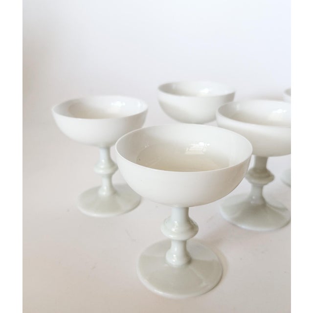Art Deco Vintage Portieux Vallerysthal French White Opaline Coupes, Set of 7 For Sale - Image 3 of 12