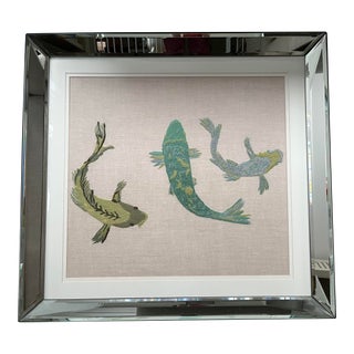 Contemporary Coy Fish Embroidery in Mirrored Frame For Sale