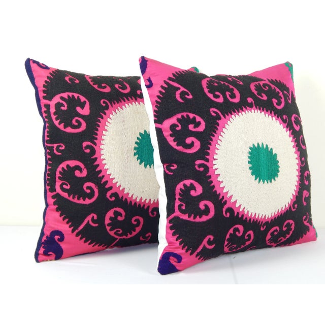 Suzani Square Pillow Cases Fashioned From a Vintage Suzani For Sale - Image 4 of 6