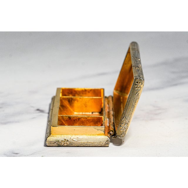 Heavy Antique Meriden Stamp Box Gold Gilt Desk Paperweight Accessory Home Office Decor For Sale In New York - Image 6 of 13