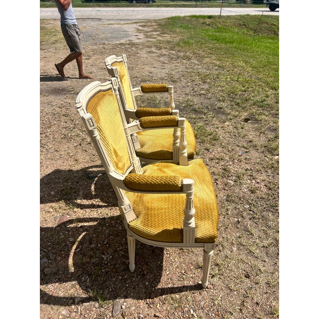 French 19th Century Louis XVI Painted Walnut Arm Chairs - Set of 2 For Sale - Image 6 of 12