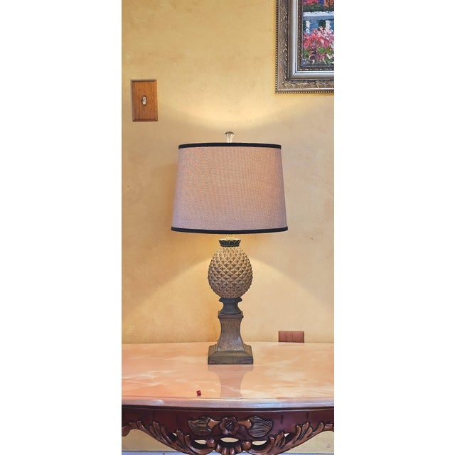 Hollywood Regency Pineapple Table Lamp With Custom Shade For Sale In Washington DC - Image 6 of 7