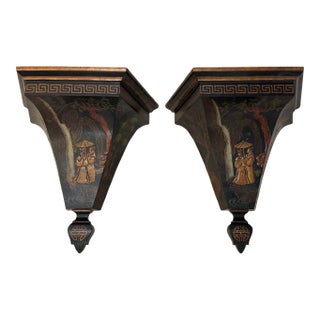 Chinoiserie Black Large Wall Brackets For Sale